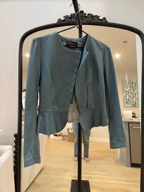 BCBGMaxAzria Teal Leather Peplum Jacket